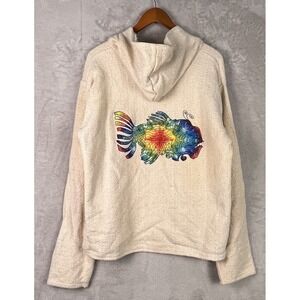 Jerry Garcia Fish Hoodie Earth Ragz L Beige Baja Hooded Pullover Hippie Boho Jam